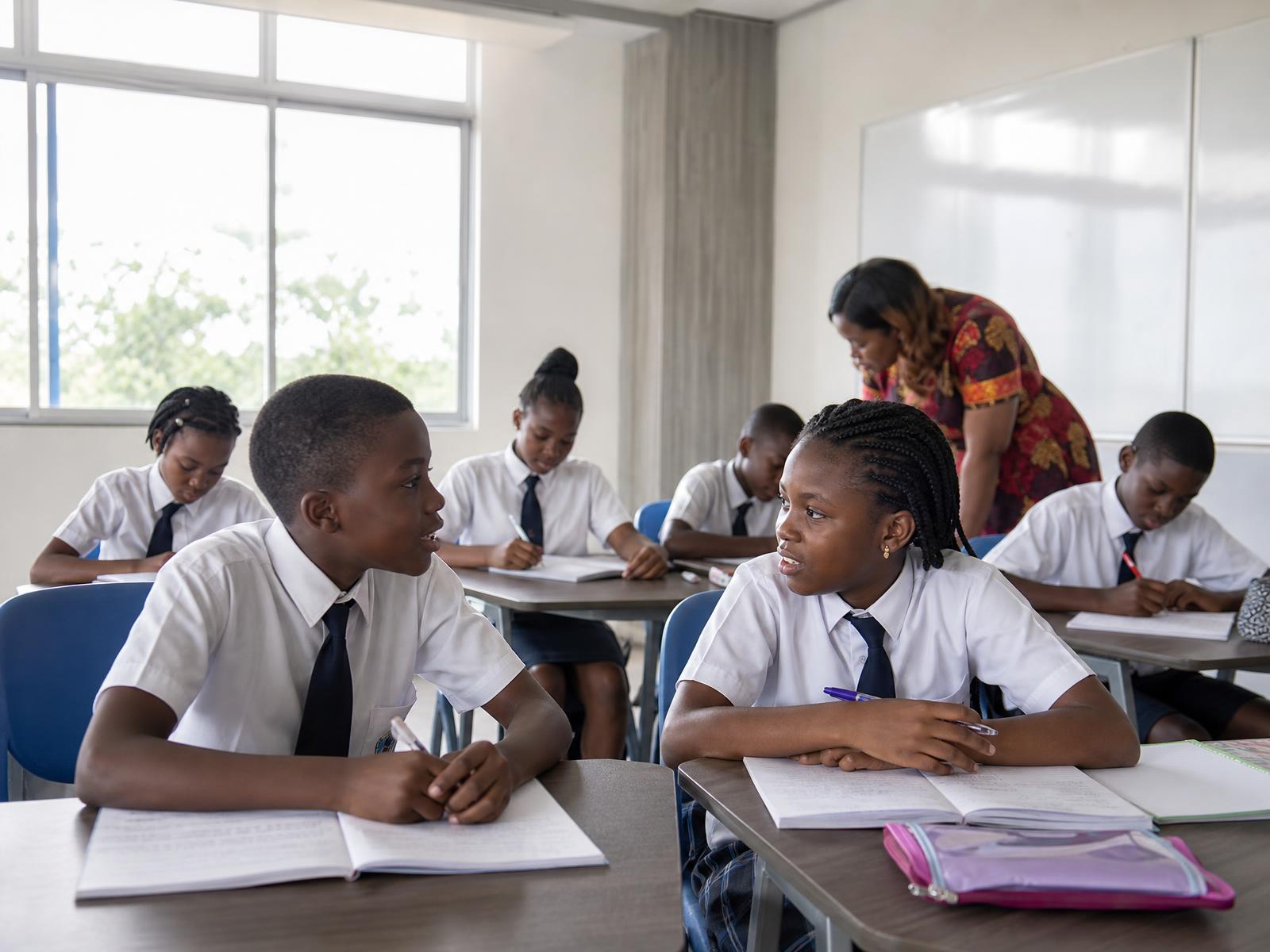 Élèves d'une école moderne travaillant en classe avec leur enseignante